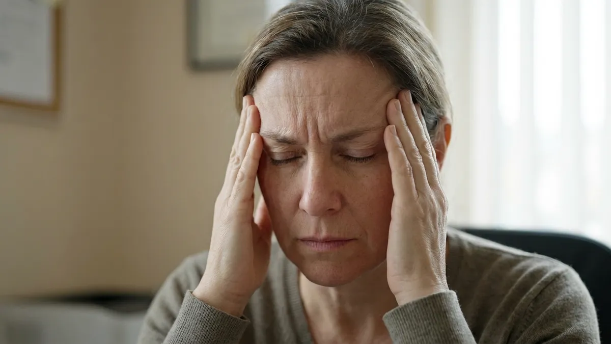 Person fasst sich an die schmerzenden Schläfen