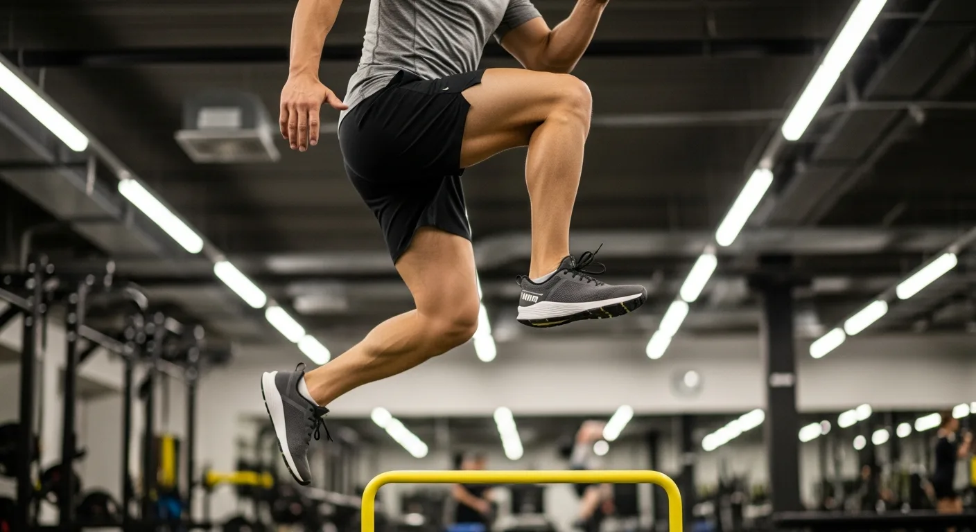 Person springt seitlich über eine Linie als Agility-Übung