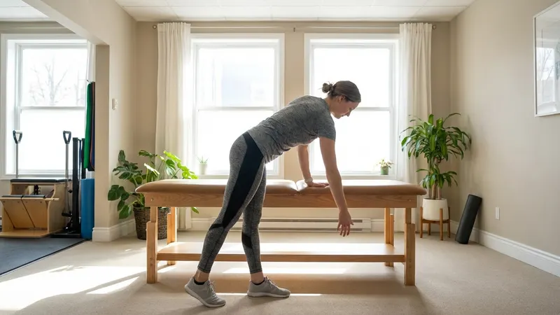Person beugt sich vor und lässt den Arm wie ein Pendel kreisen bei Frozen Shoulder
