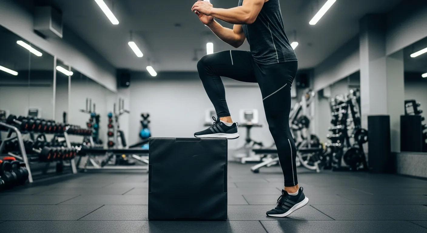 Person führt explosive Step-Ups auf einer Plyo-Box durch